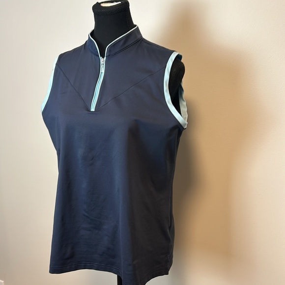 Adidas ClimaCool Navy Blue w Baby Blue Accents Sleeveless Golf Shirt Sz L - Picture 3 of 8